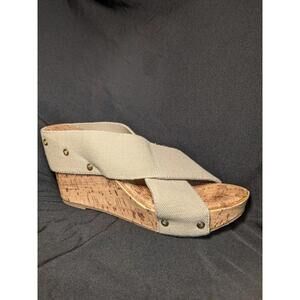 ESPRIT Faux Cork Wedge Sandal Women's Size 7 Beige Wide Stretchy Strap